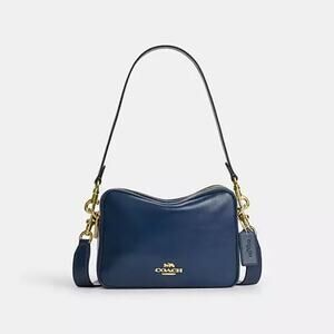 Last 1‼️Coach Carey Crossbody Bag CEB28 crinkle leather/Gold/Deep Blue